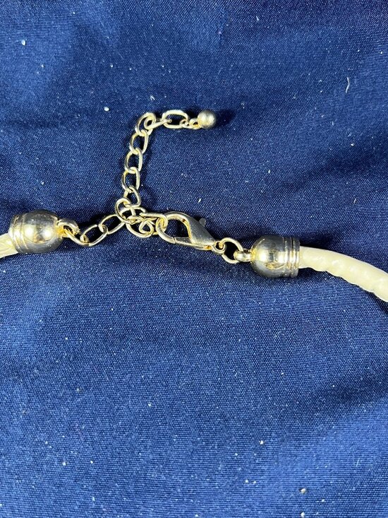 Beaded Fringe Statement Necklace With Pearly White & Champagne Gold Accents On A - Picture 3 of 3